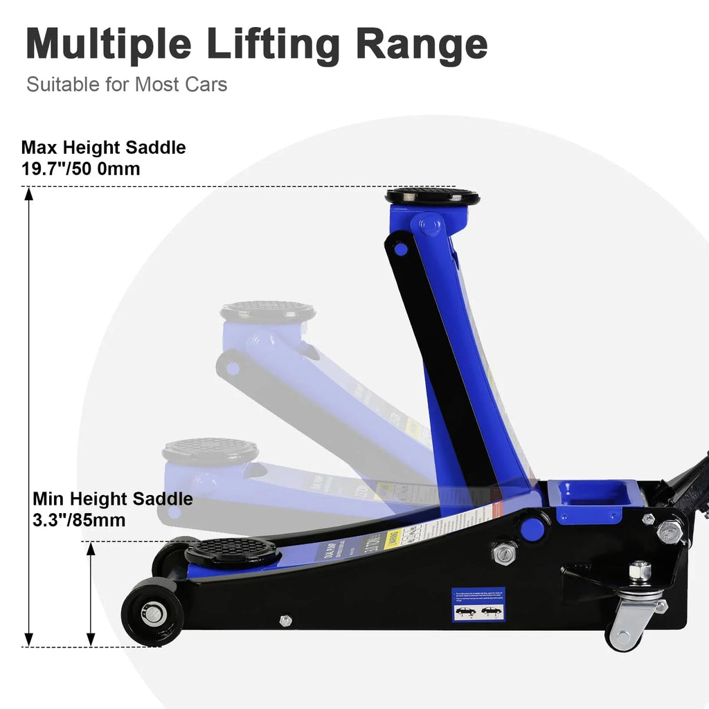 3 Ton Floor Jack, Hydraulic Low Profile Car Jack, Heavy Duty Steel Hydraulic Jack Floor Jack with Dual Piston Quick Lift Pump, Lifting Range 5.1"-20"