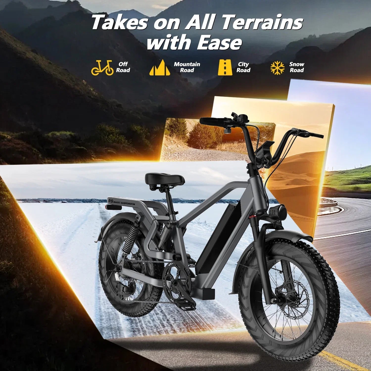 Electric Bike For Adults, 20'' Fat Tire Folding Ebike With 750W Brushless Motor 48V 25AH Battery, 7 Speed 20MPH, Foldable E-Bikes