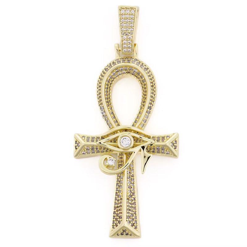13mm Width Football Pendant Necklace,Full Diamond Eye Of Horus Cross Pendant Necklace, 3D Diamond Gold Zinc Alloy Stainless Steel Religious Zircon