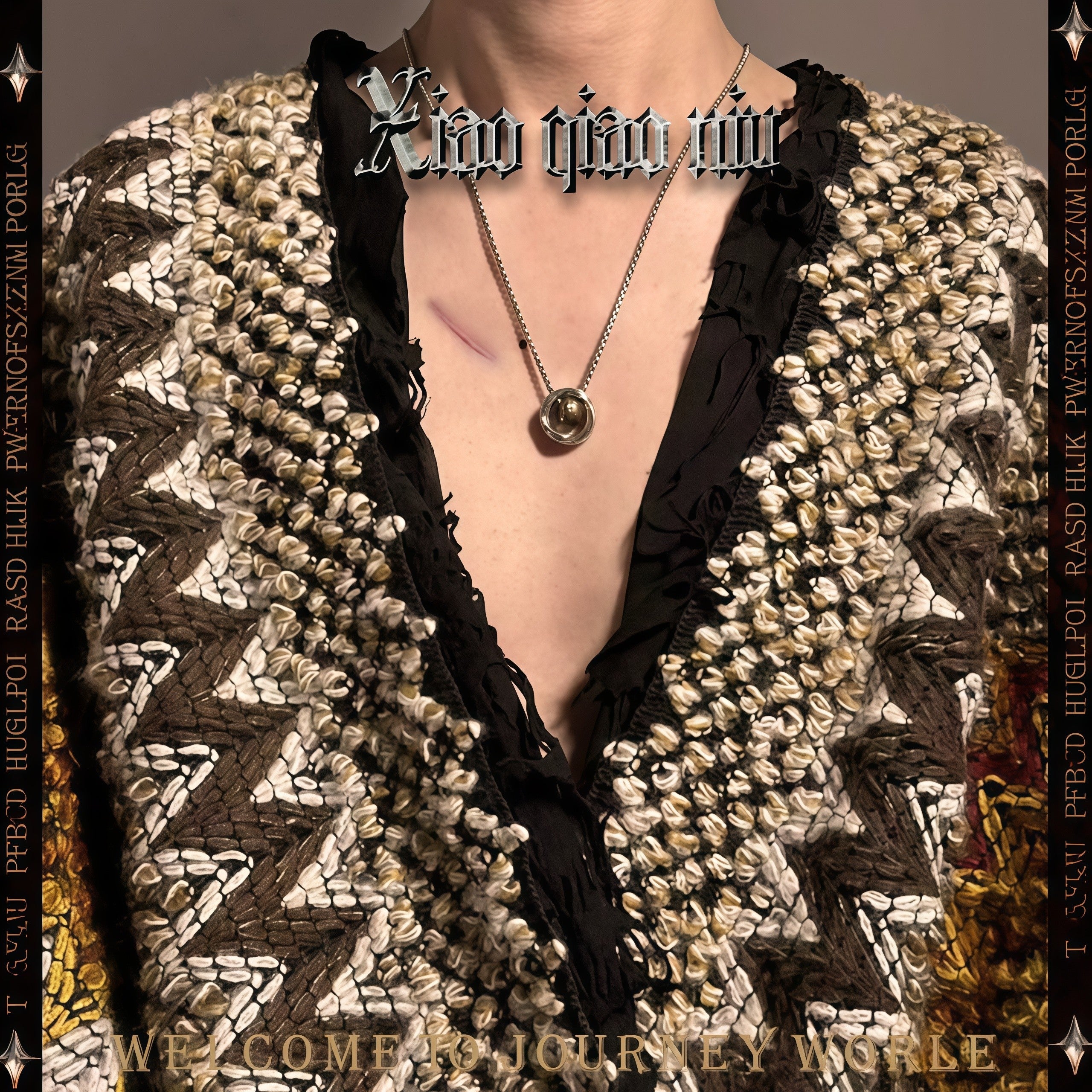 Two-Tone Chinese Retro Rotatable Round Bead Circle Pendant Necklace For Men, Copper Plated Silver Ancient Hui Pattern Vintage Ethnic Punk Jewelry Gift