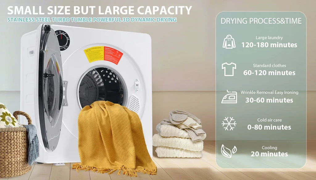 ZNESKPG 1.95 Cu.ft Front Load Clothes Dryer Portable Compact Dryer 830W 5 Drying Modes Stainless Steel Drum with Overheat Protection Dust Removal Deodorization and Lint Removal Func