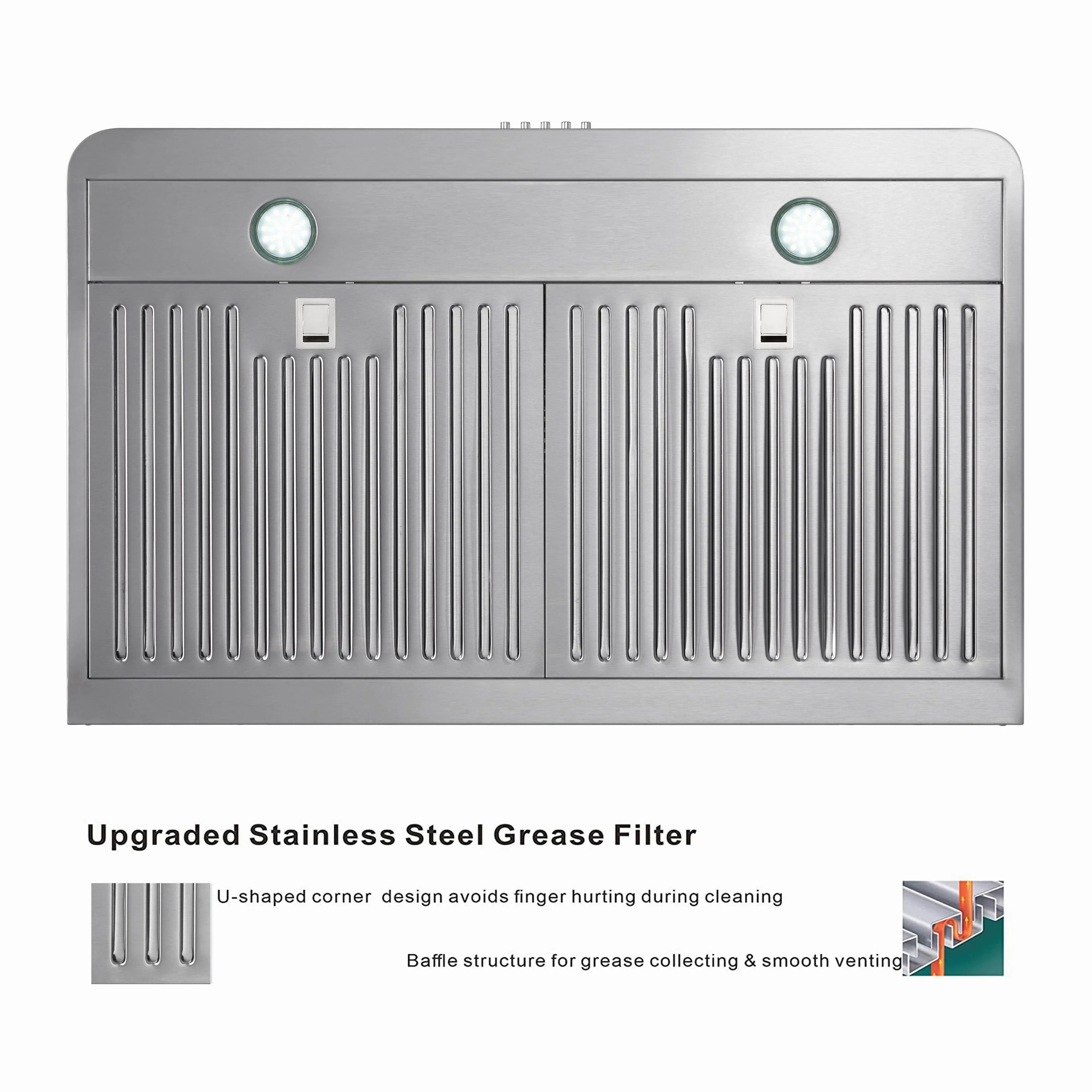 30 Inch Under Cabinet Range Hood Kitchen Stove Vent Hood, Ducted Built in Range Hood Stainless Steel, 400 CFM with Permanent Stainless Steel Filters