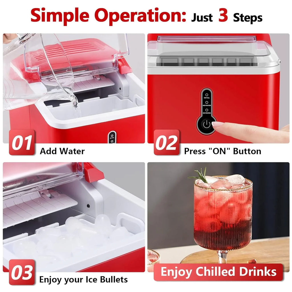 Ice Makers Countertop, 9 Bullet Ice in 6-9 Mins with Ice Scoop and Basket, 26.5 Lbs per Day, Portable Ice Maker for Home Office Camping Party RV, Blue