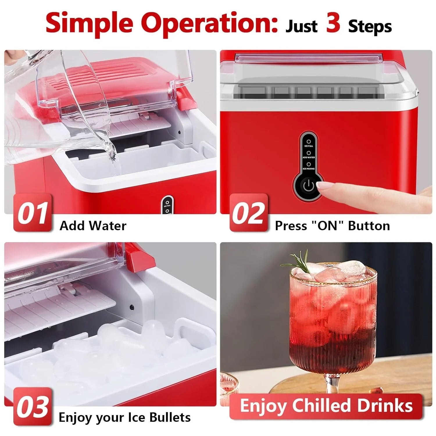 Ice Makers Countertop, 9 Bullet Ice in 6-9 Mins with Ice Scoop and Basket, 26.5 Lbs per Day, Portable Ice Maker for Home Office Camping Party RV, Blue