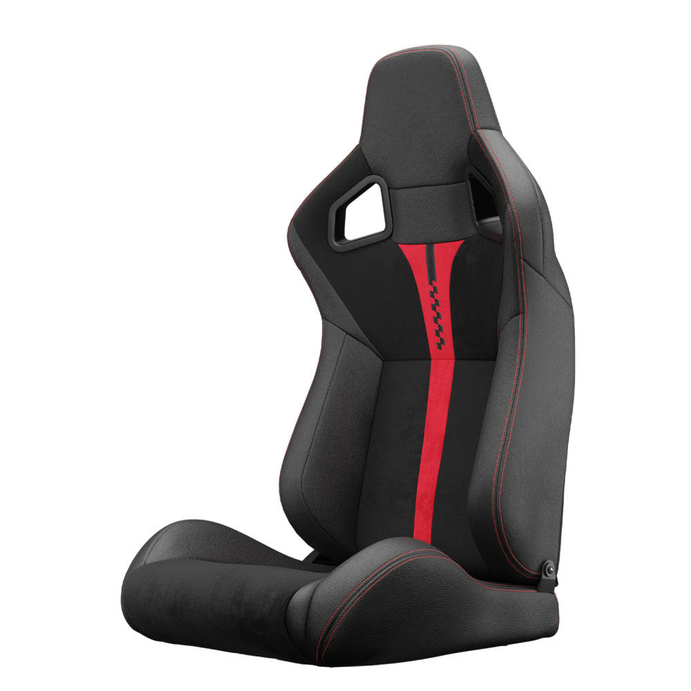 Zateety 2PC New Universal Bucket Racing Seats Red Stitch Red PVC Leather Reclinable Carbon Look Leather Back With Adjustor Slider(Not Including Seat Bracket ) 1 box of 2 pieces