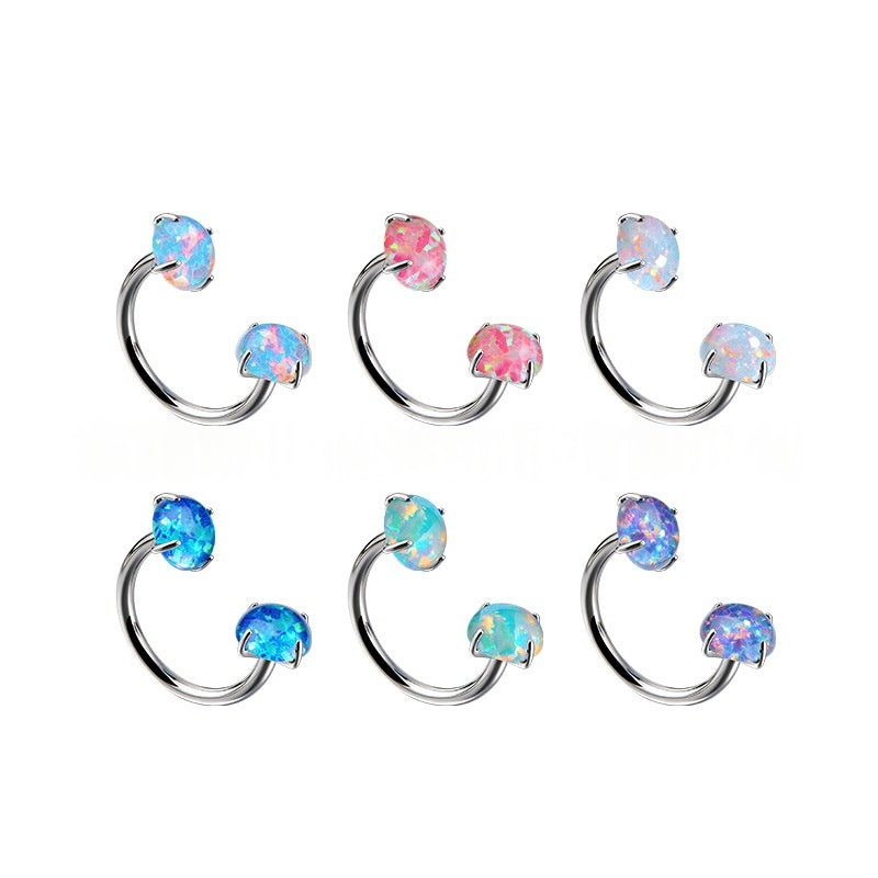 Internal Thread G23 Titanium Alloy Body Piercing Jewelry Opal Nose Ring