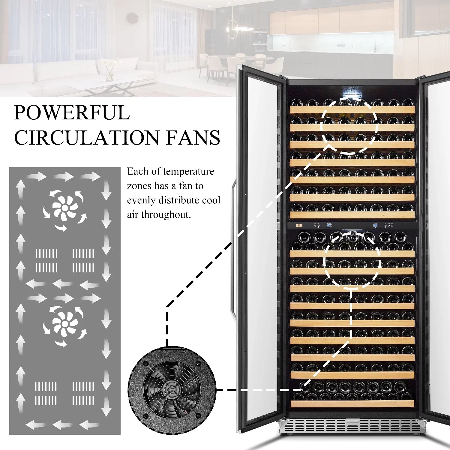 Lanbo 32 inch 287 Bottle Dual Zone Compressor Freestanding Wine Refrigerator
