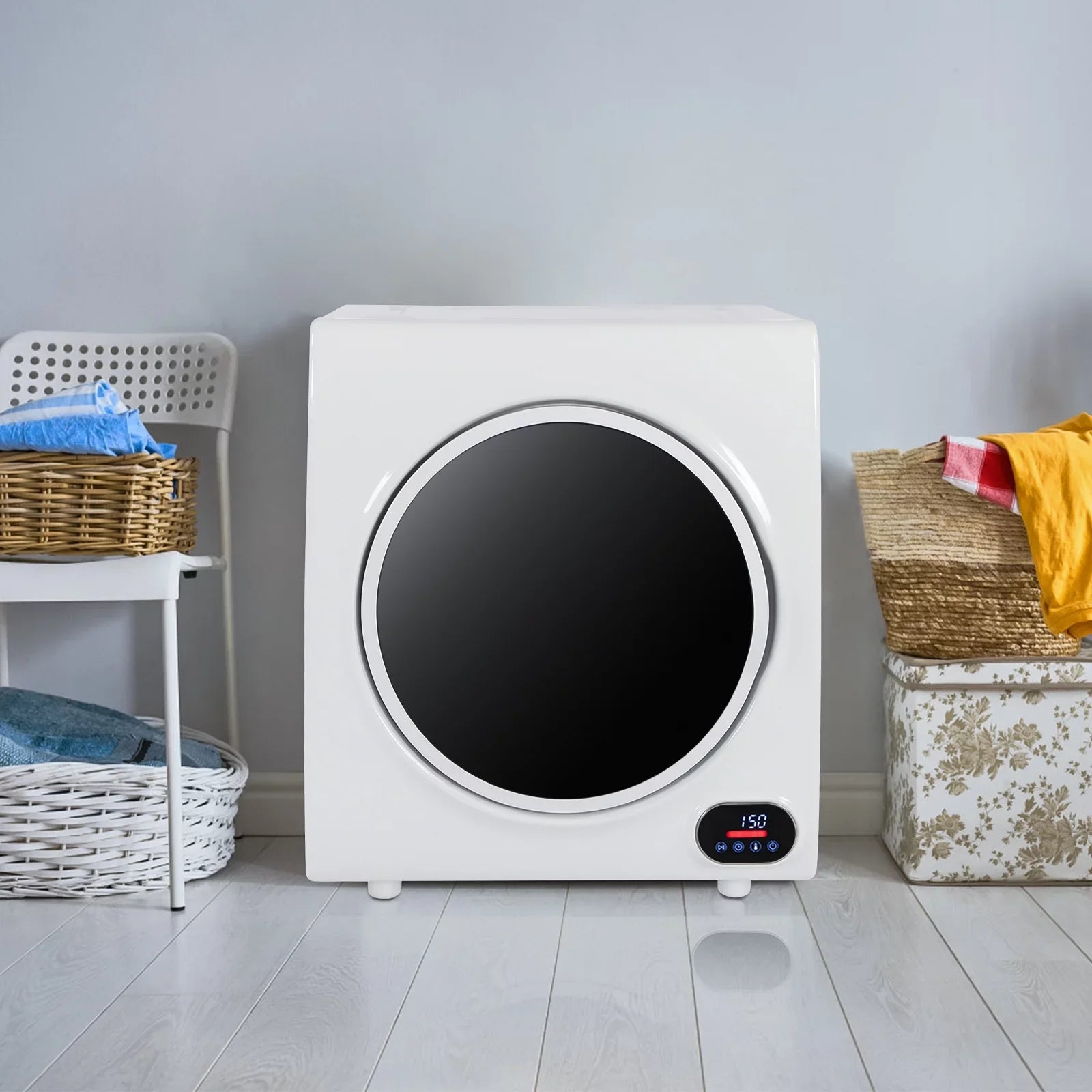 Compact Portable Household Clothes Dryer with LED Display, 2.6CUFT Drum Dryer - White, 110V 4KG Capacity, Energy Efficient Home Appliance
