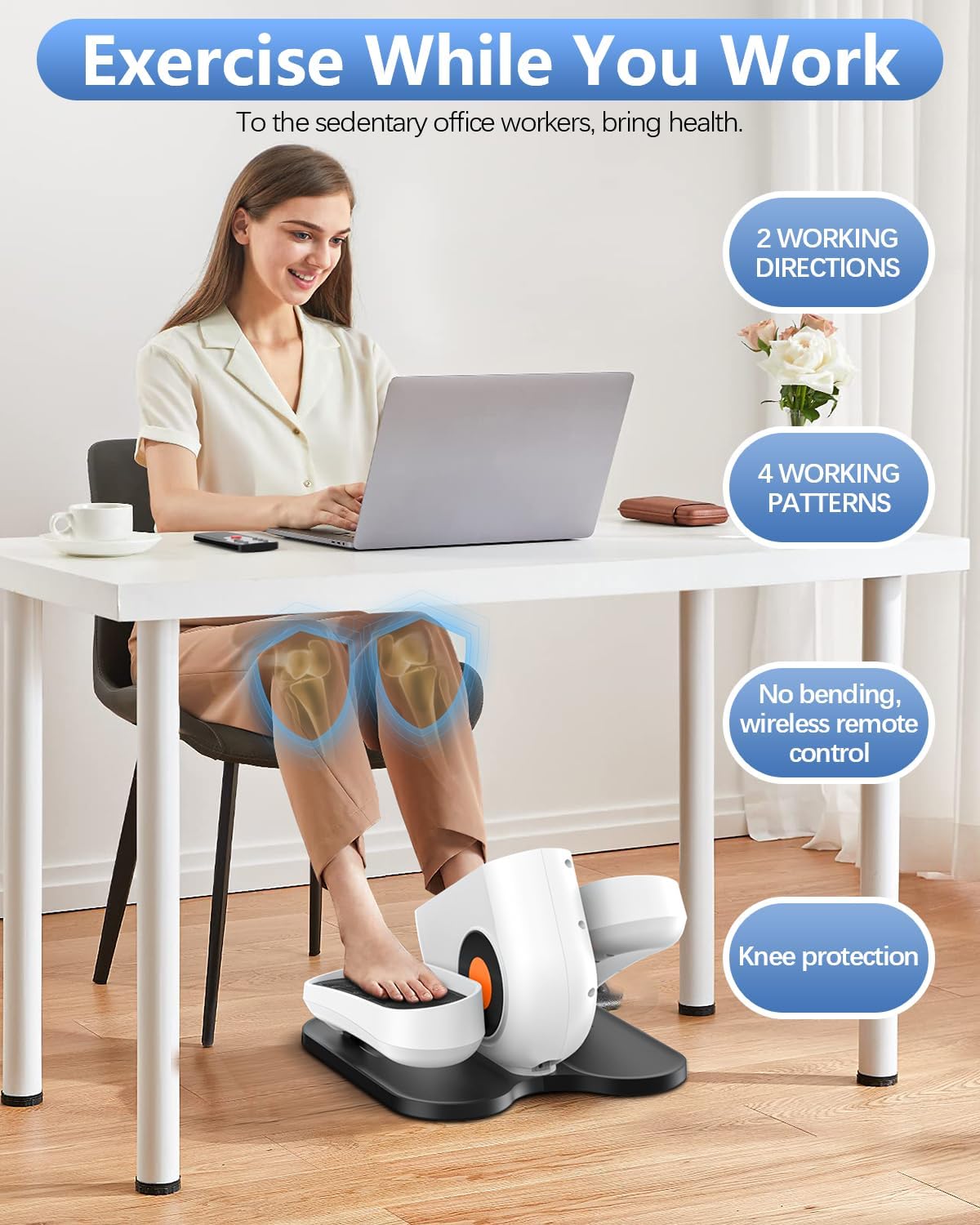 Under Desk Elliptical Machine, Electric Ellipse Leg Exerciser While Sitting for Seniors Adults, Leg Ercise Pro, Leg Exerciser While Sitting, Home Use Seated Ellipse Leg Exerciser