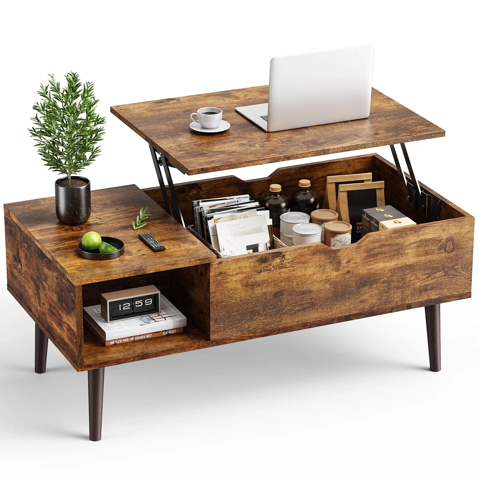 DeeHome Sweetcrispy Lift Top Coffee Storage Wood Tables with Hidden Compartment Small Dining Desk for Home Living Room Office
