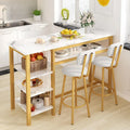 3-Piece Bar Table and Chairs Set, Modern White Faux Marble Table with 2 PU Cushion Bar Stools, Kitchen Counter with 3 Tier Storage Shelves, Space Saving Table for Home & Kitchen, Gold Frame