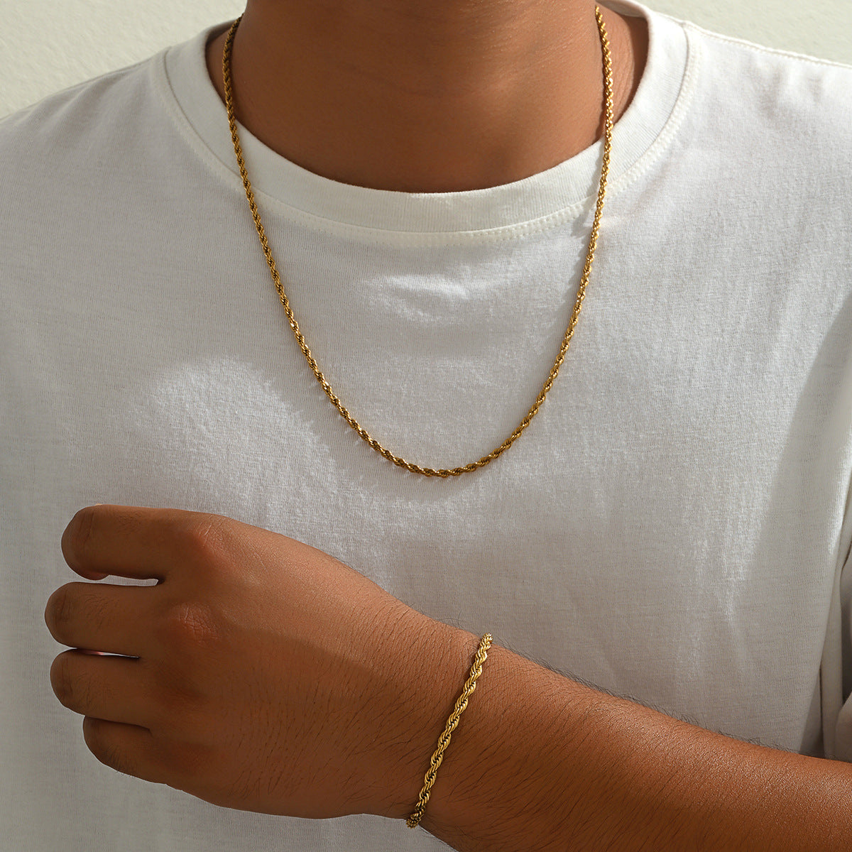 Twisted Chain Men's Stainless Steel Plated Bracelet Necklace