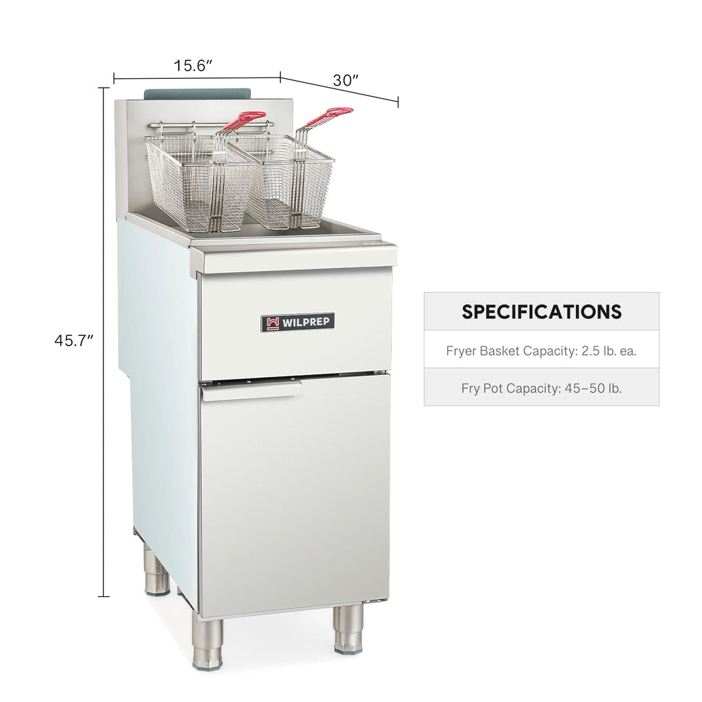 WILPREP 4 Burner Commercial Gas Floor Fryer, Commercial Deep Fryer with 2 Baskets 120000 BTU 50 lb. Capacity 400°F Constant Temperature for Restaurant Kitchen