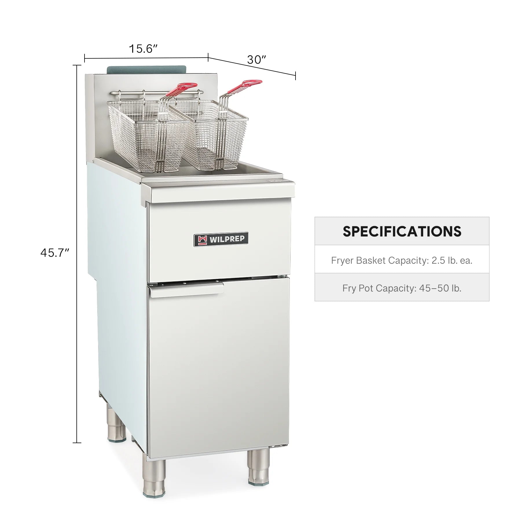 WILPREP 4 Burner Commercial Gas Floor Fryer, Commercial Deep Fryer with 2 Baskets 120000 BTU 50 lb. Capacity 400°F Constant Temperature for Restaurant Kitchen