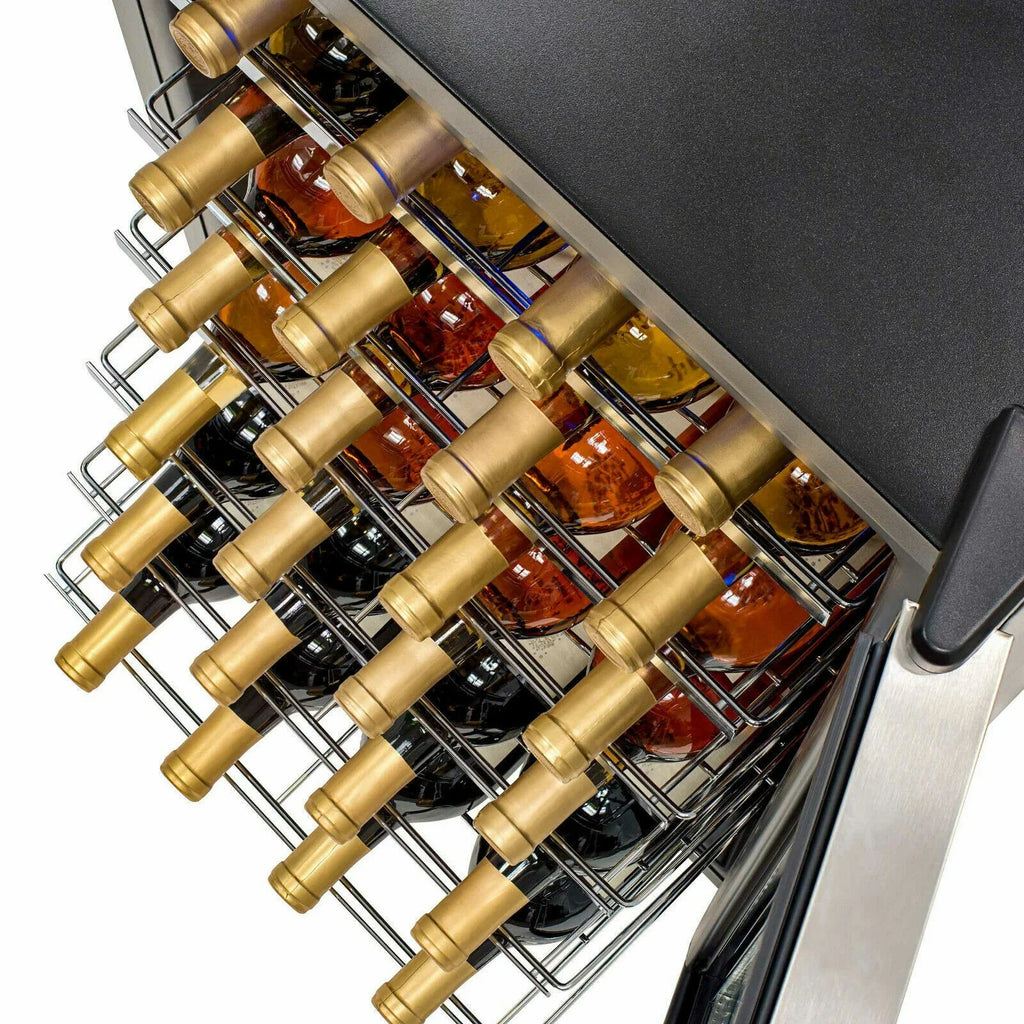 3.1 Cu ft 28 Bottles Compressor Wine Coolers Stainless Steel Door No Frost Wine Fridges Freestanding Champagne Cooler 110V Wine Cooler/Cabinet Small Beverage Refrigerator 28 Bottles Beer Bar Fridge