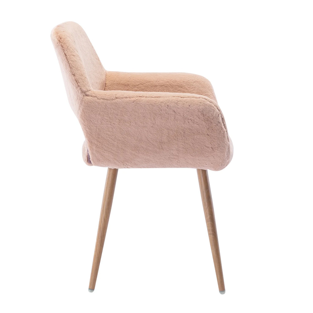 Elegant and Luxurious Faux Fur HengMing Dining Chairs: Stylish Mid Century Side Chairs with Solid Painting Steel Leg for Comfortable Seating Experience in Your Dining Room Decor