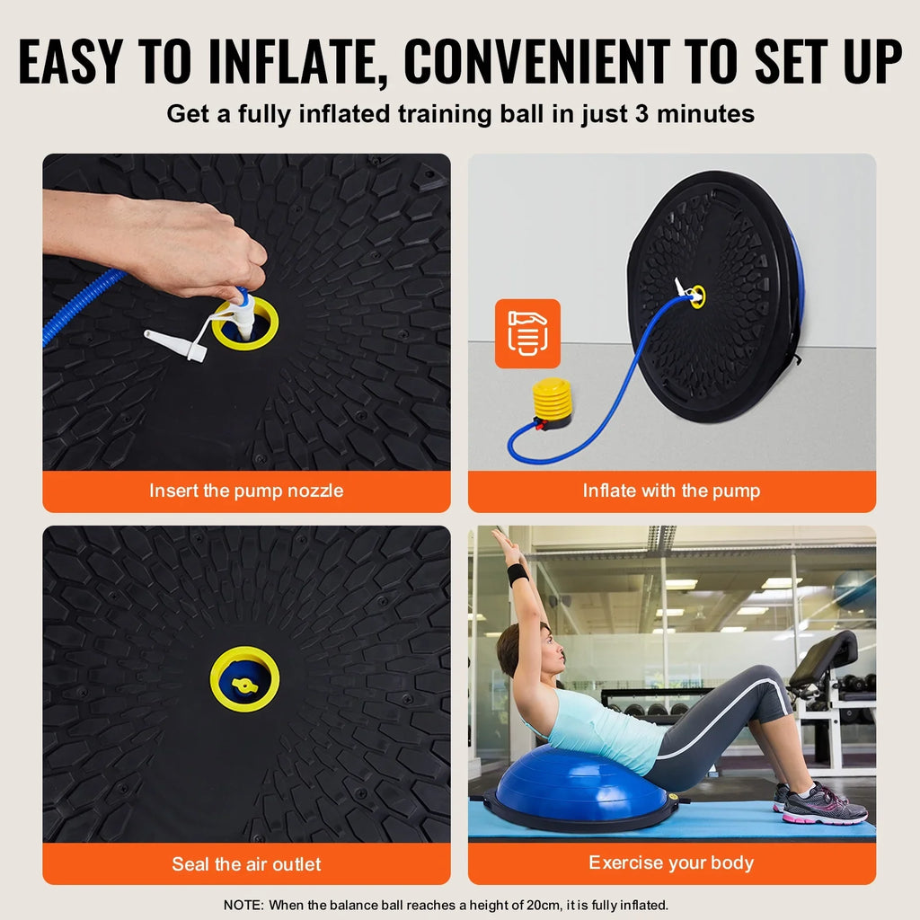 SKYSHALO 26 Inch Ball Yoga Trainer Half Fitness Balance Stability Ball Resistance Band