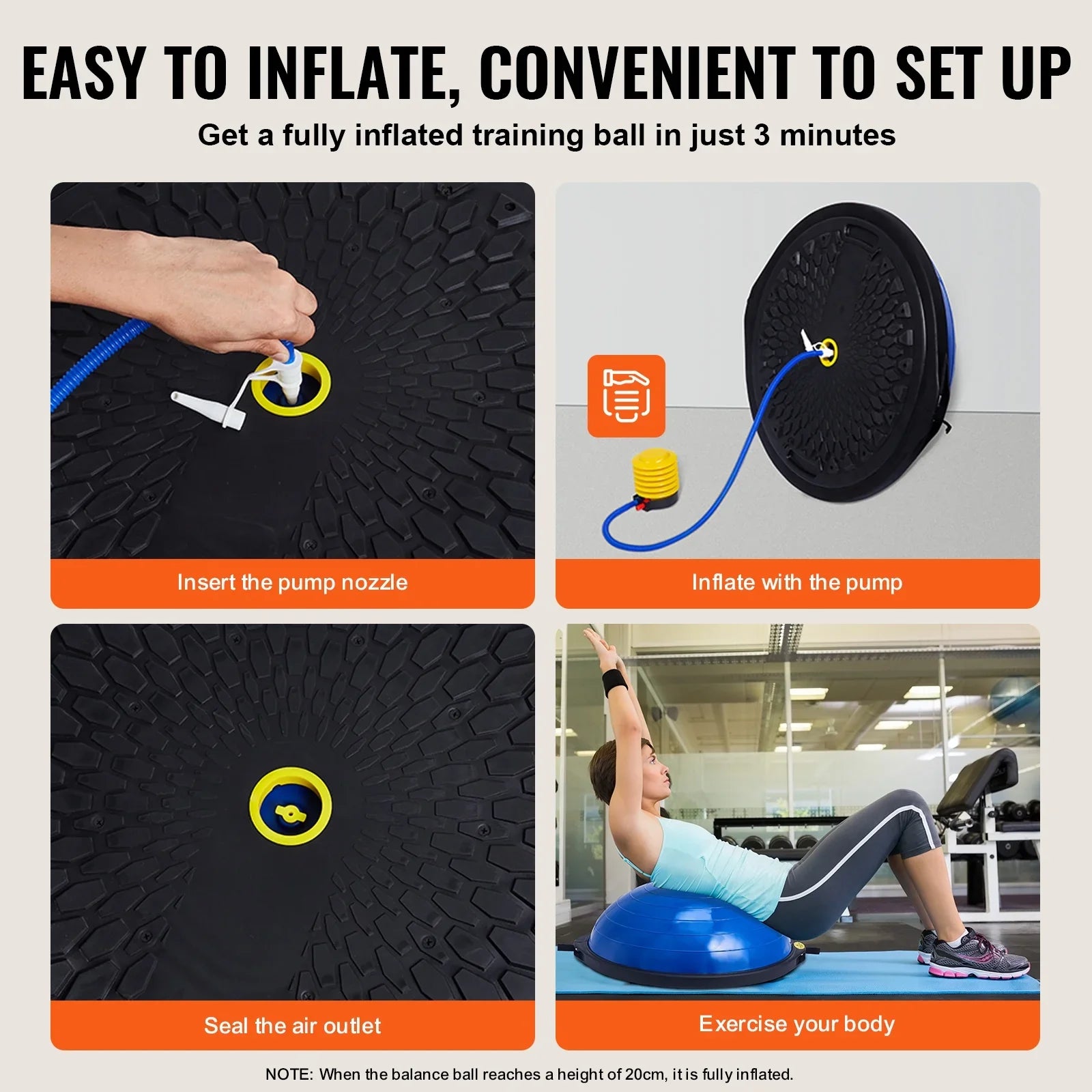 SKYSHALO 26 Inch Ball Yoga Trainer Half Fitness Balance Stability Ball Resistance Band