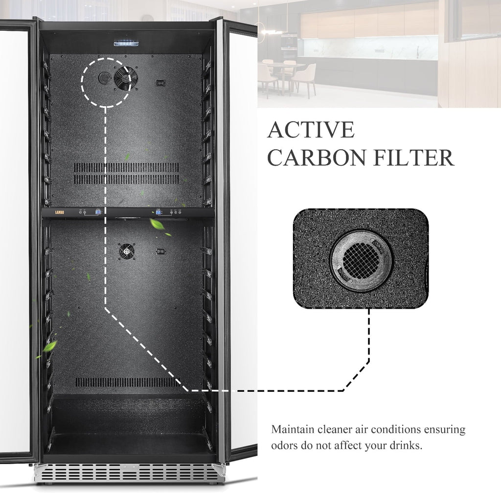Lanbo 32 inch 287 Bottle Dual Zone Compressor Freestanding Wine Refrigerator