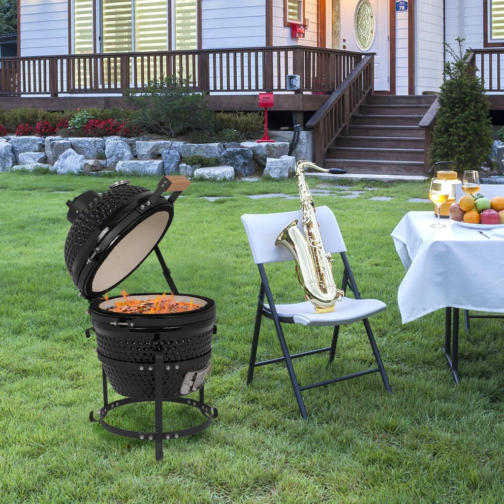 SalonMore 13in Round Ceramic Charcoal Grill Black