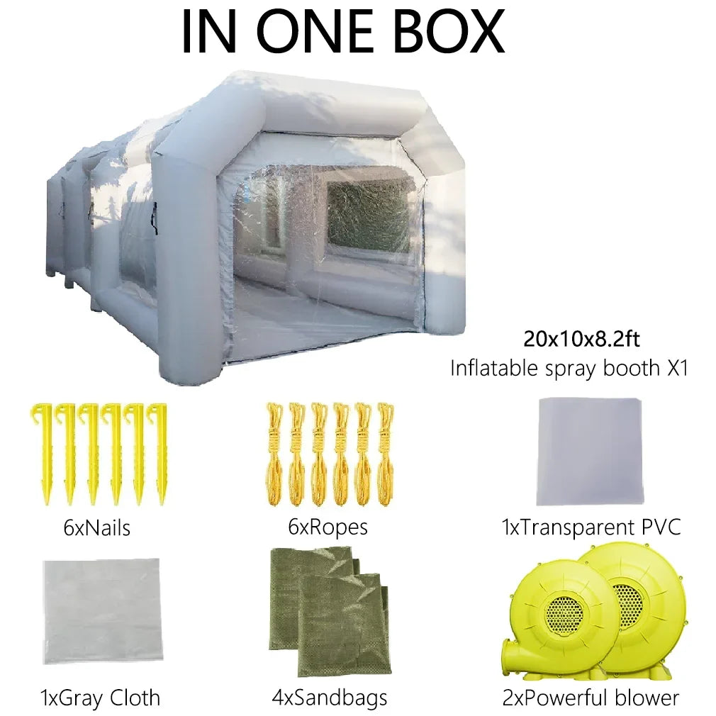 WGIA Portable Inflatable Paint Booth 20x10x8.2Ft Grey 2 Blowers Inflatable Spray Booth with Air Filter System