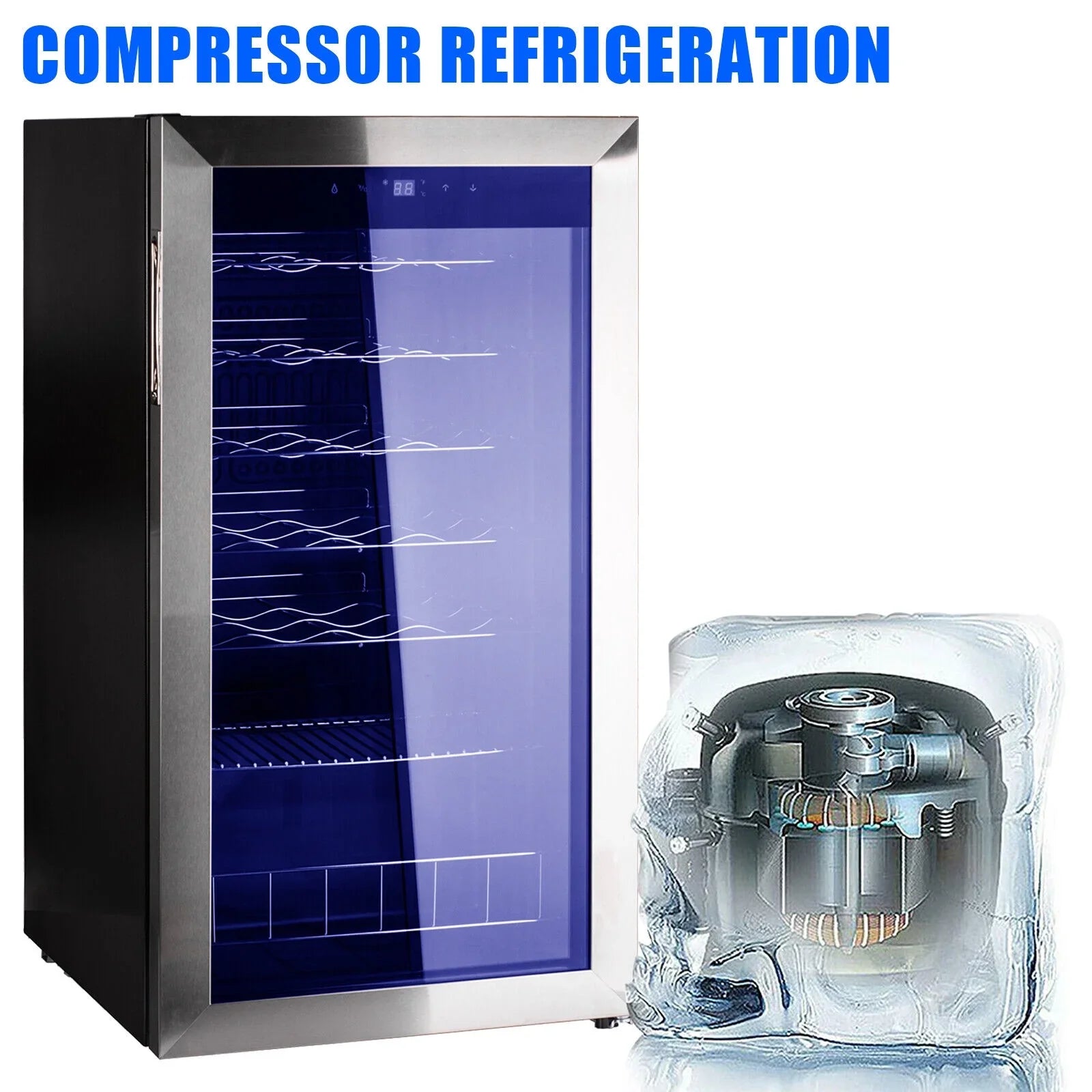 3.1 Cu ft 28 Bottles Compressor Wine Coolers Stainless Steel Door No Frost Wine Fridges Freestanding Champagne Cooler 110V Wine Cooler/Cabinet Small Beverage Refrigerator 28 Bottles Beer Bar Fridge