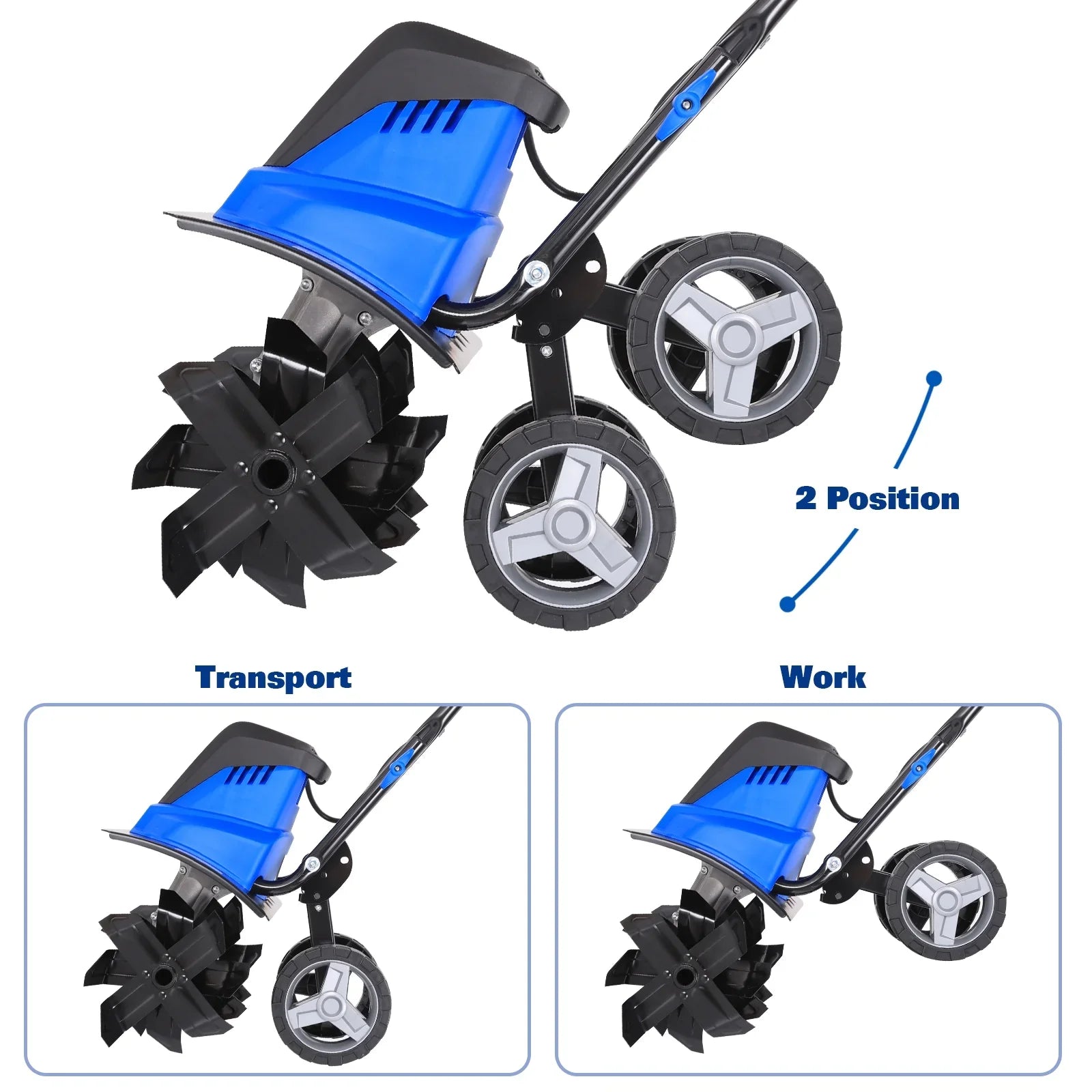 BILT HARD Tiller Cultivator 16 inch, 13.5 Amp 6 Steel Tines Electric Garden Rototiller with Adjustable Wheels