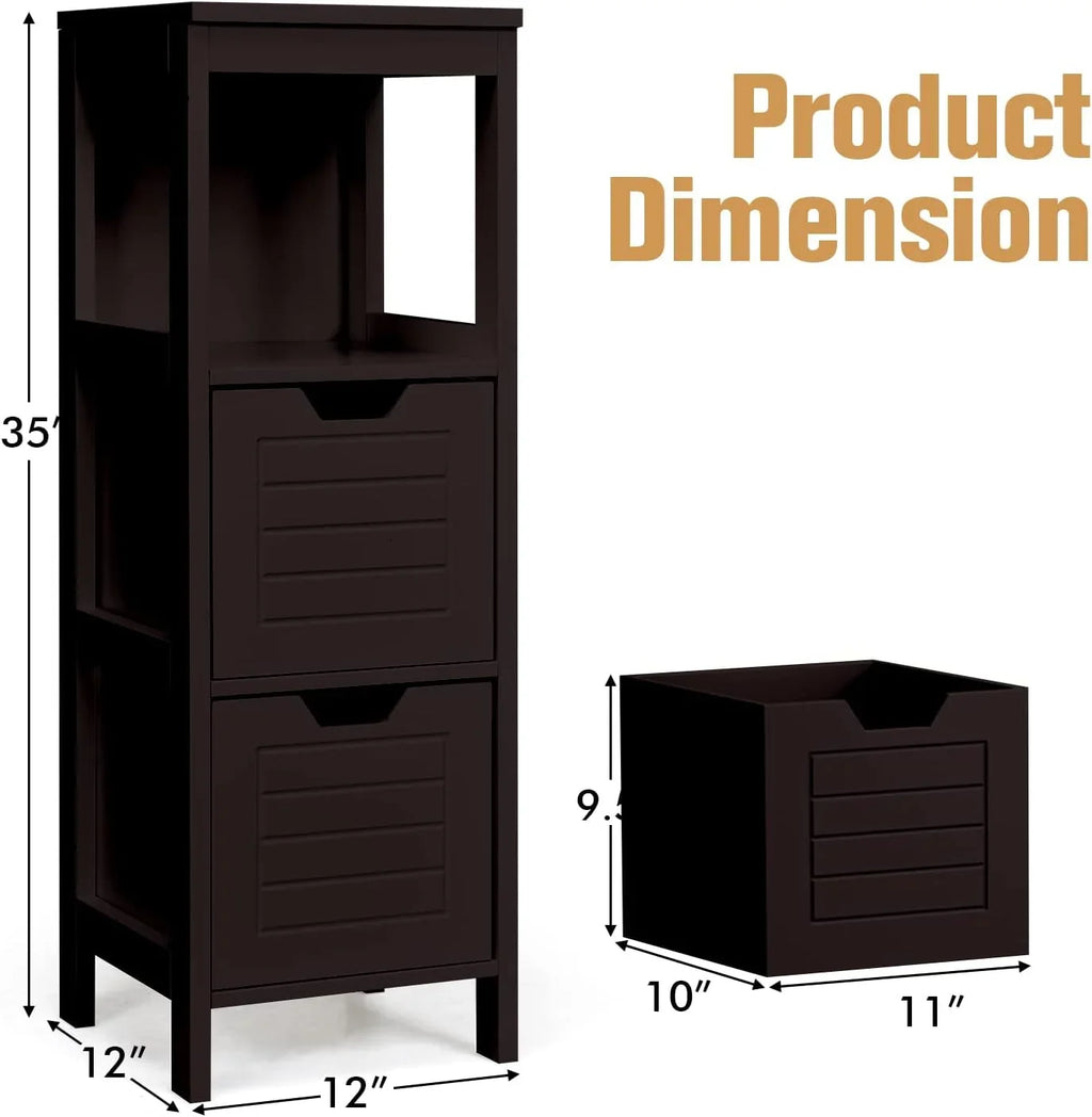 Bathroom Storage Cabinet, Freestanding Wooden Side Storage Cabinet with 2 Adjustable Drawers, Space-Saving Floor Cabinet for Living Room Bathroom Bedroom Entryway (Grey)