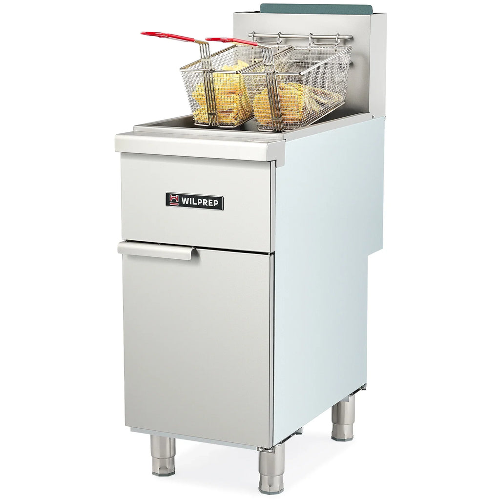 WILPREP 4 Burner Commercial Gas Floor Fryer, Commercial Deep Fryer with 2 Baskets 120000 BTU 50 lb. Capacity 400°F Constant Temperature for Restaurant Kitchen
