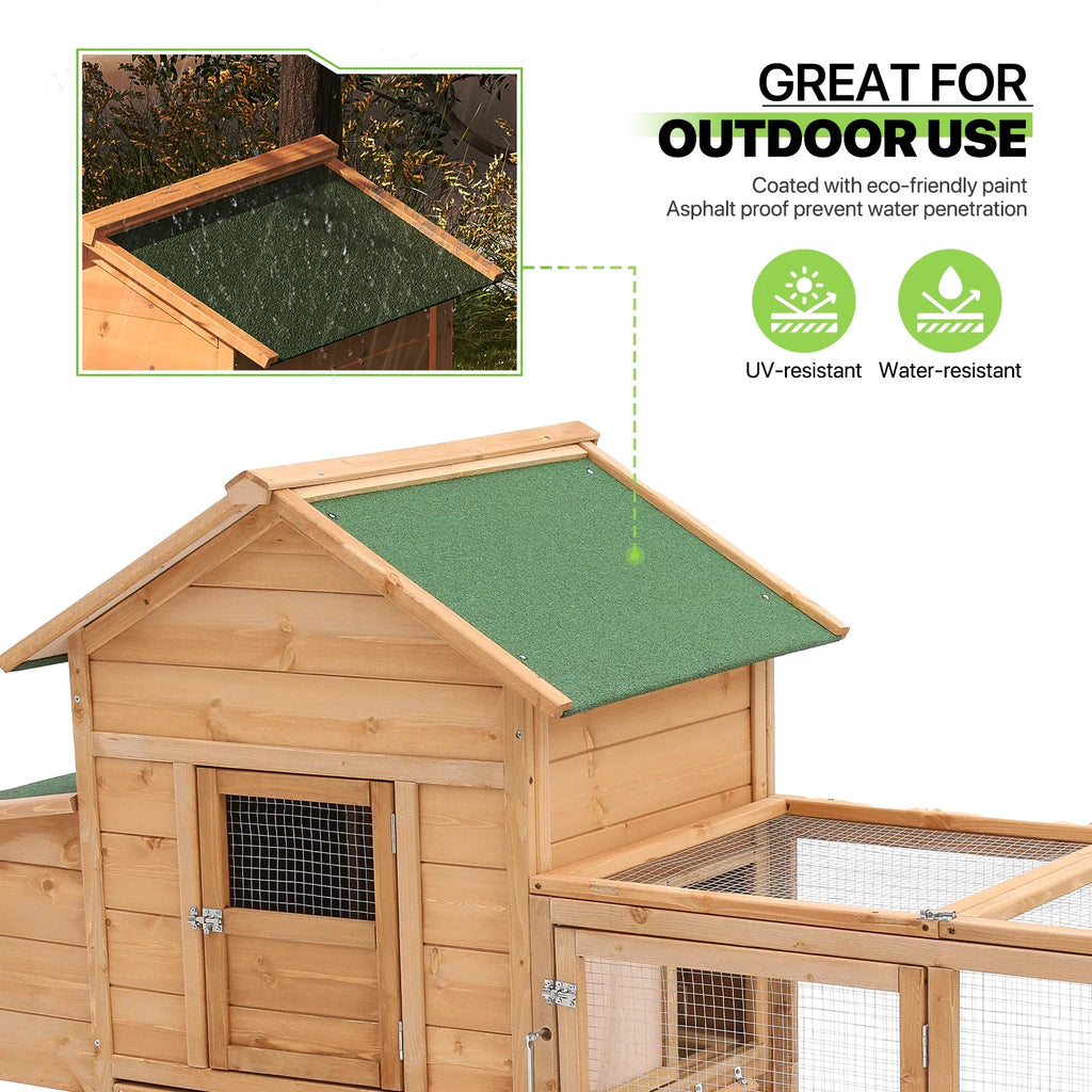 Magshion Outdoor Chicken Coop with Nesting Box, 80 inch Wooden Rabbit Hutch Poultry House with Run Cage, Slide-Out Tray and Waterproof Roof for Garden Backyard, Natural