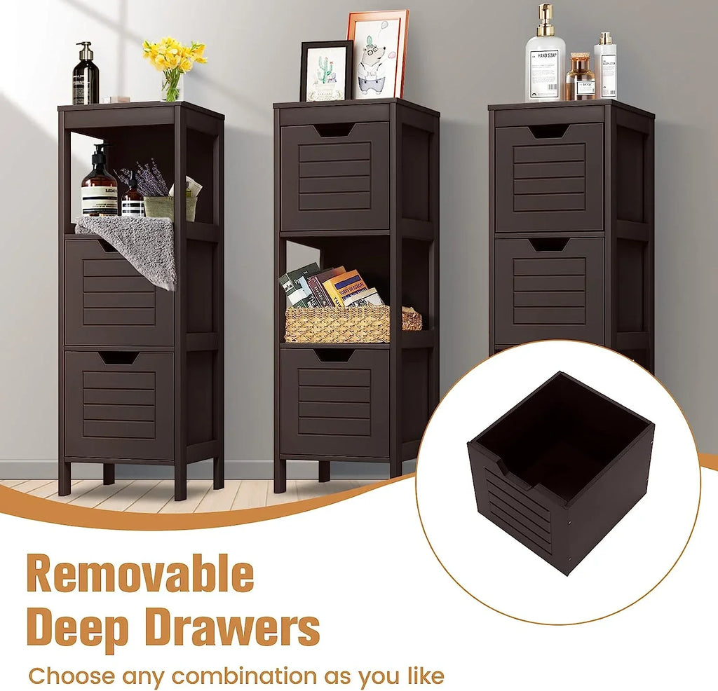 Bathroom Storage Cabinet, Freestanding Wooden Side Storage Cabinet with 2 Adjustable Drawers, Space-Saving Floor Cabinet for Living Room Bathroom Bedroom Entryway (Grey)