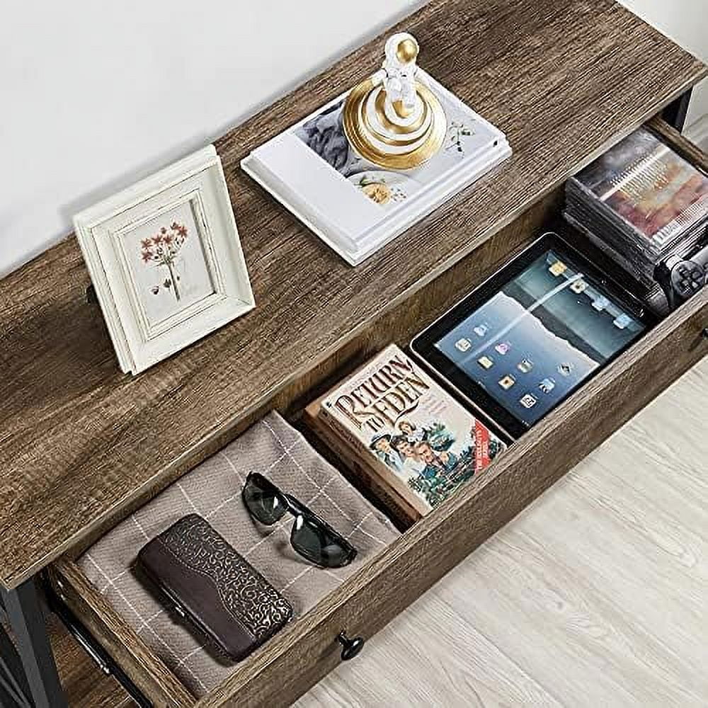 MQLIFEBOOM Console Table with Drawer Entryway Table with 3 Tier Shelves Narrow Long Sofa Table for Entryway Living Room Hallway Couch Kitchen Metal Frame Gray