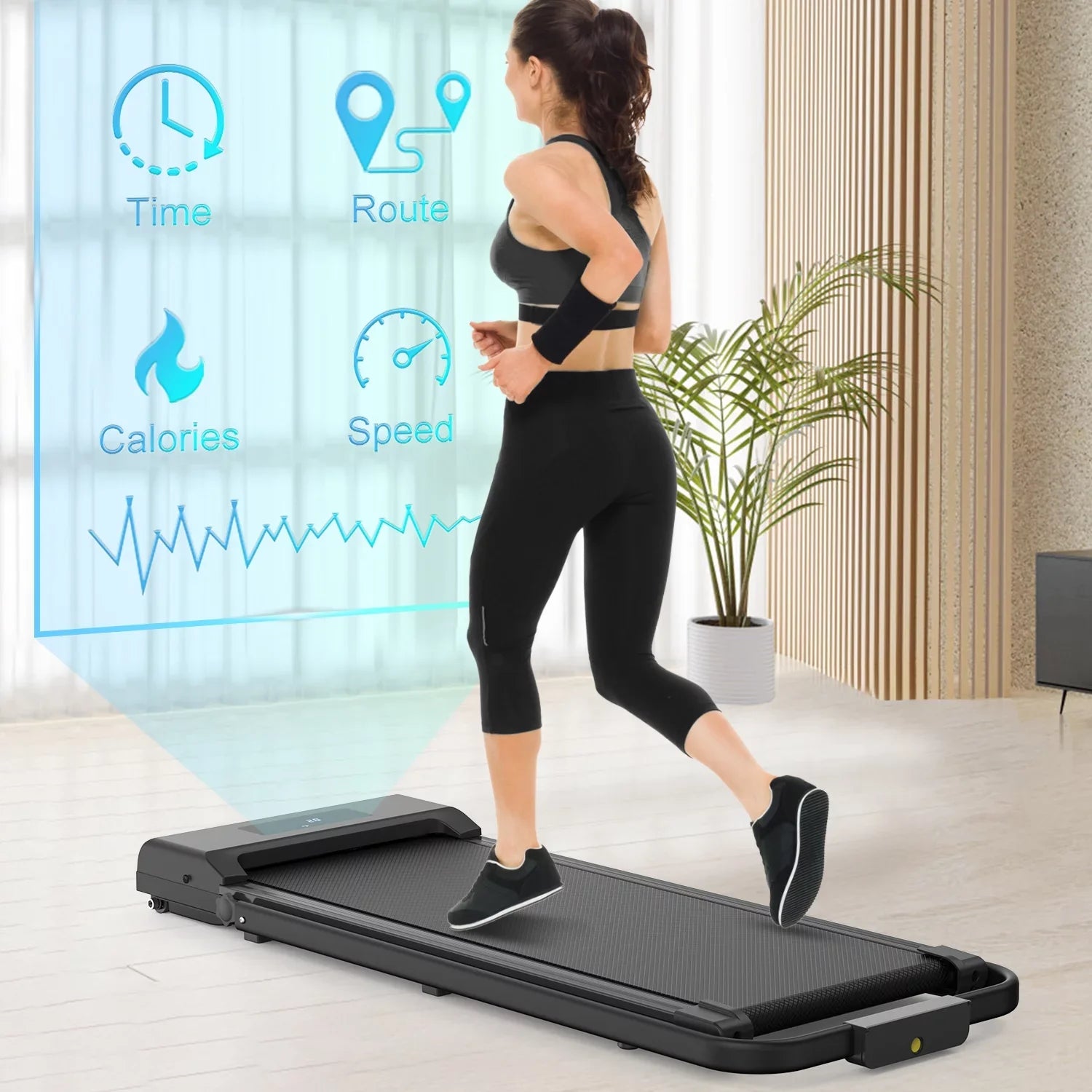 Bigzzia 2 in 1 Under Desk Treadmill, 2.5HP No Installation Portable Handrail Treadmills Running Machine, 6.25MPH, Treadmill with LED Display and Wireless Remote Control for Home/Office, 265 Lb