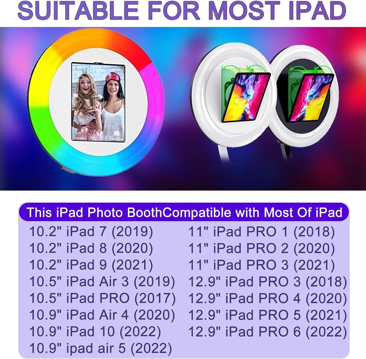 Portable iPad Photo Booth,Selfie photobooth Machine and Sharing Station for 10.2" 10.9" 11" 12.9" iPad,LCD Screen,RGB Ring Light,Remote Control, Adjustable Stan with Flight Case for Parties,Exhibition
