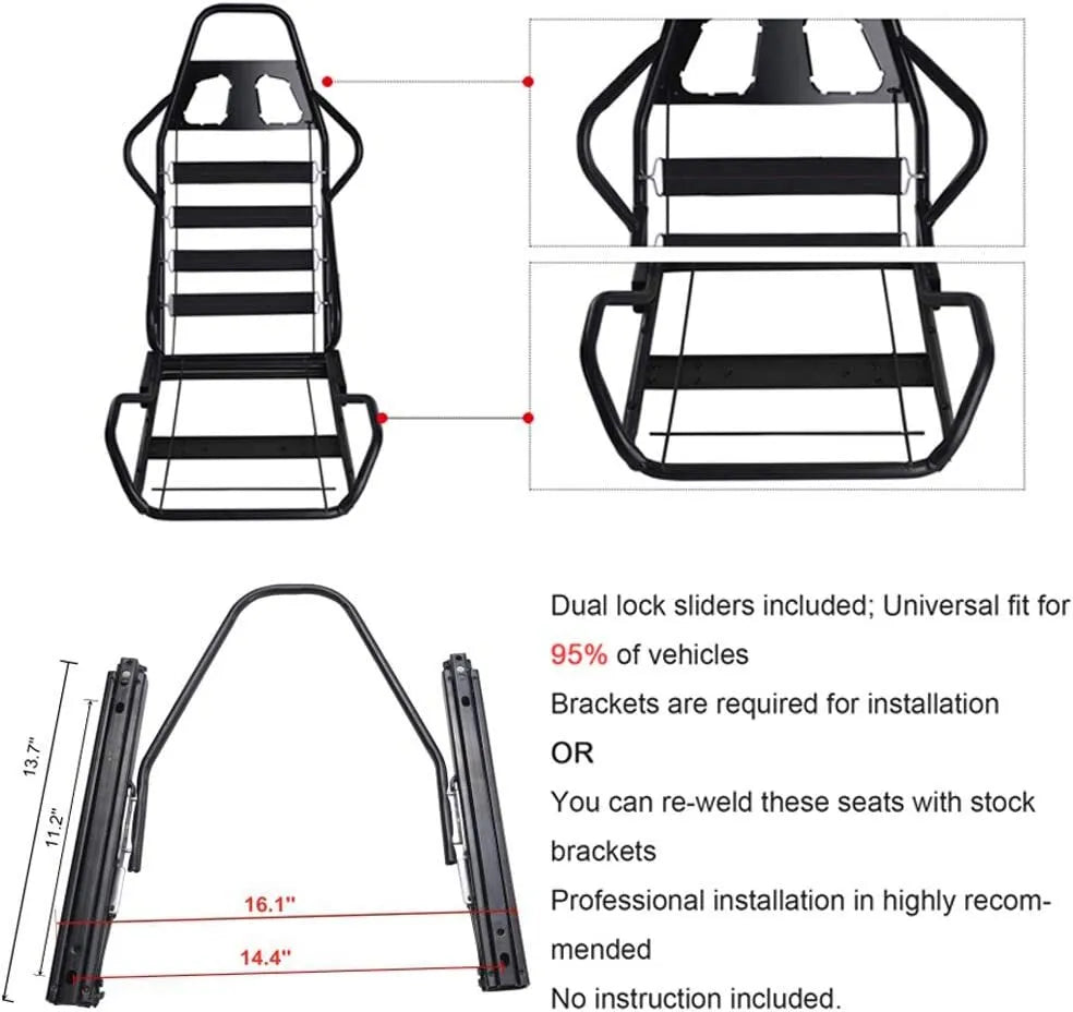 1Pair Ergonomic Sport Racing Seats Adjustable Double Slides PVC Racing Seats