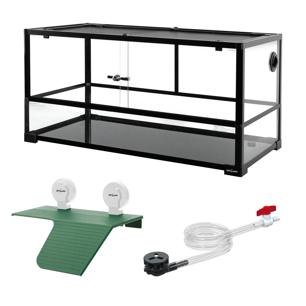 REPTIZOO 40 Gallon Large Turtle Tank with Basking Platform, Black