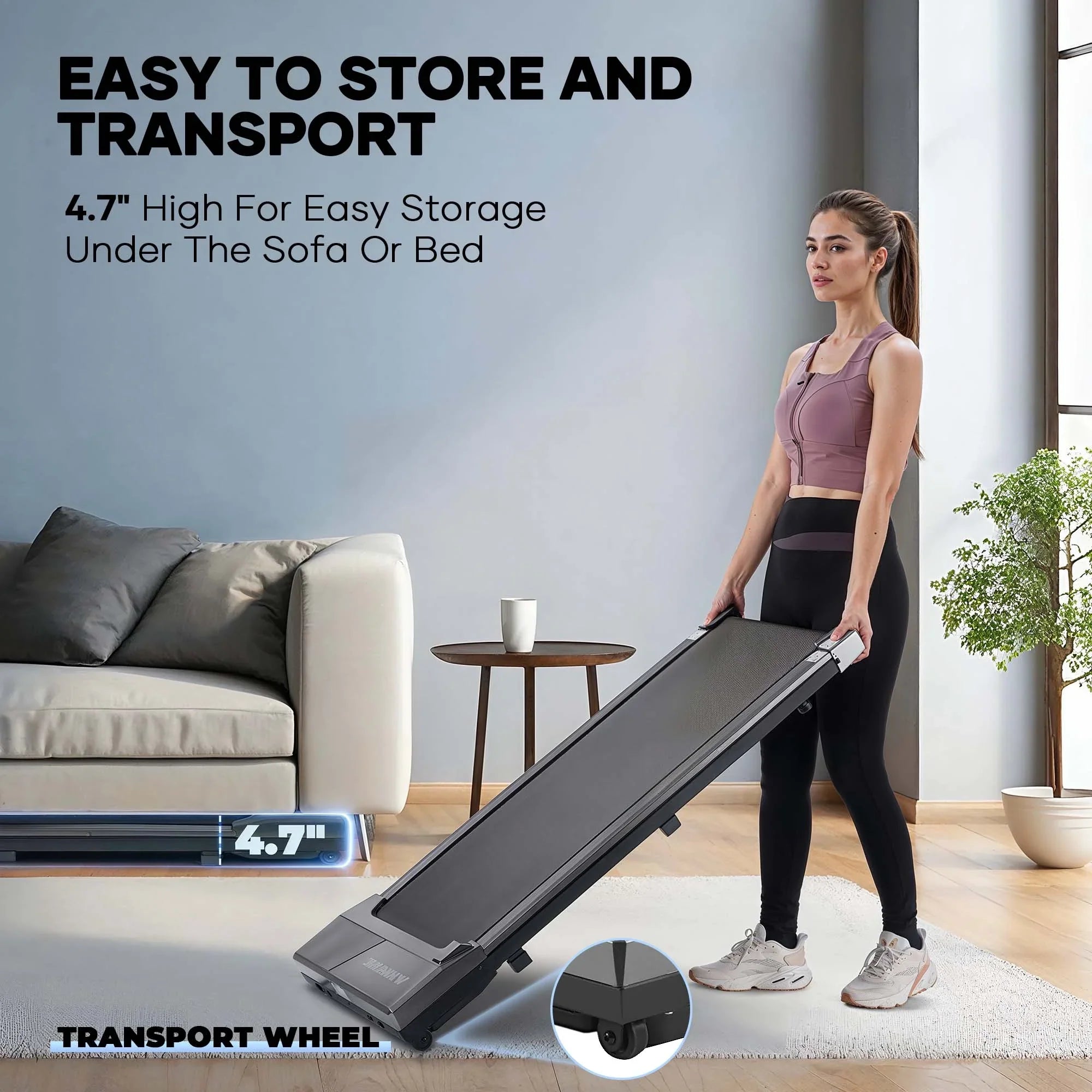 MaxKare Walking Pad Under Desk Treadmill with Remote Control 2.25HP 0.6-3.8MPH for Home Office, 265lbs Weight Capacity