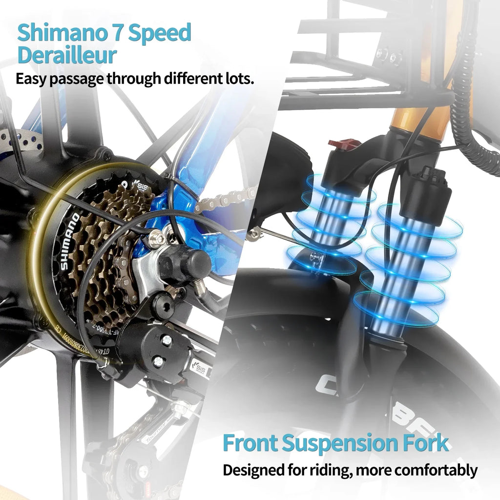 Eletric Bike for Adults 750W Motor 48V 15Ah Removable Battery 20'' Fat Tire Folding Commuting E-Bike Shimano 7-Speed UL2849