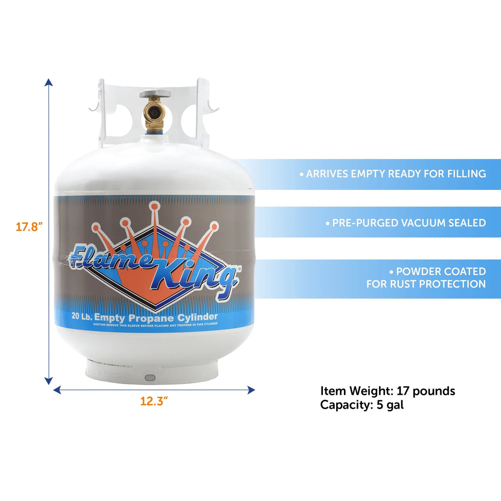 Flame King 20LB Empty Steel Propane Tank LP Cylinder w/ Type1 OPD Valve, for Grills & BBQs