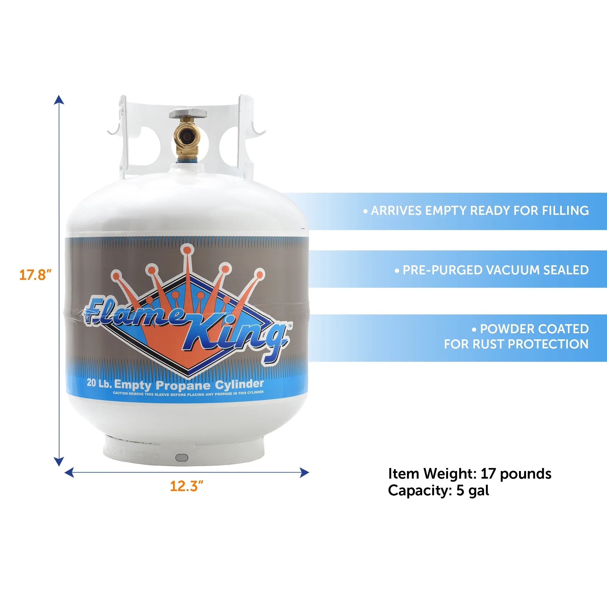 Flame King 20LB Empty Steel Propane Tank LP Cylinder w/ Type1 OPD Valve, for Grills & BBQs