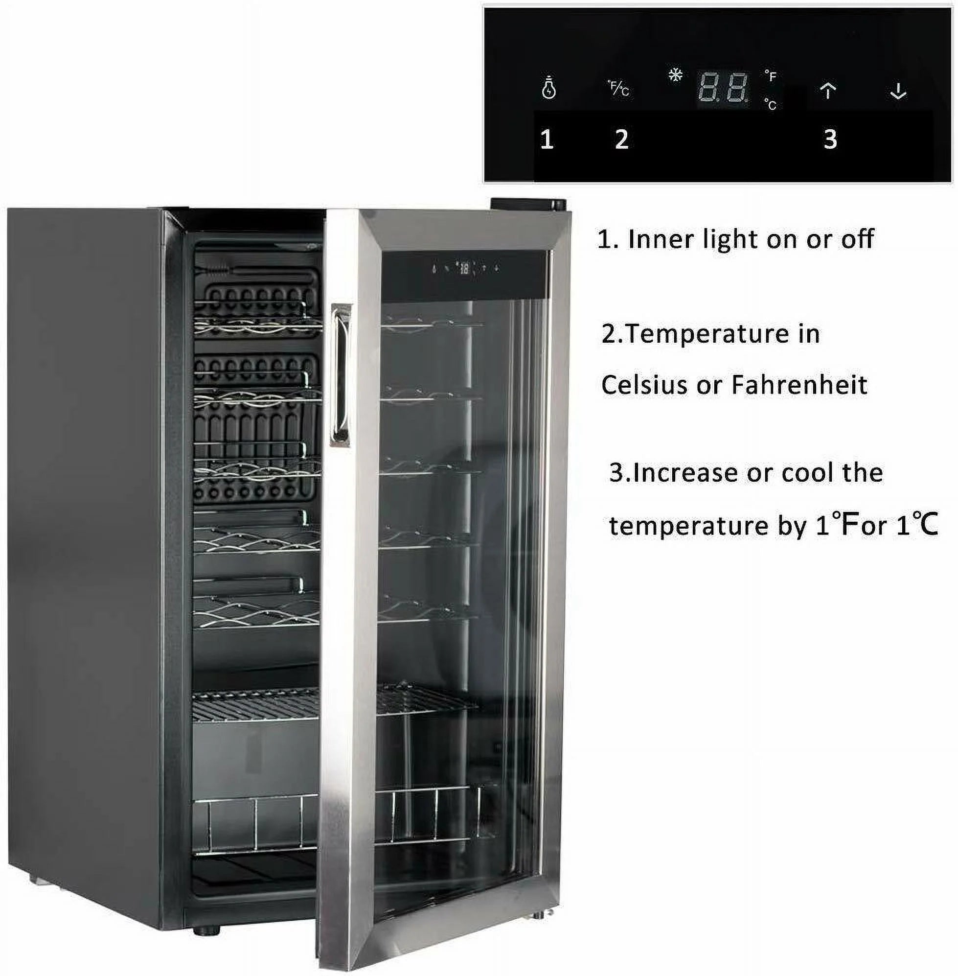 3.1 Cu ft 28 Bottles Compressor Wine Coolers Stainless Steel Door No Frost Wine Fridges Freestanding Champagne Cooler 110V Wine Cooler/Cabinet Small Beverage Refrigerator 28 Bottles Beer Bar Fridge