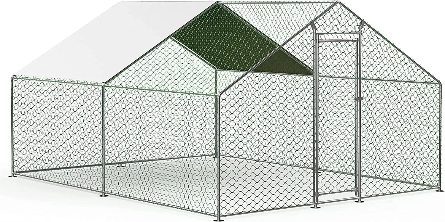 Large Chicken Coop Metal Chicken Runs for Yard, 10' Walk in Chicken Coop Cage Chicken Pen Poultry Cage with Waterproof & Anti-UV Cover Heavy Duty Rabbit Hutch Duck Cage for Outdoor, Backyard and Farm