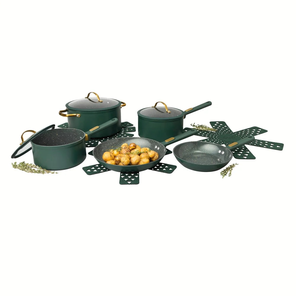Thyme & Table Non-Stick 12-Piece Granite Cookware Set, Hunter Green
