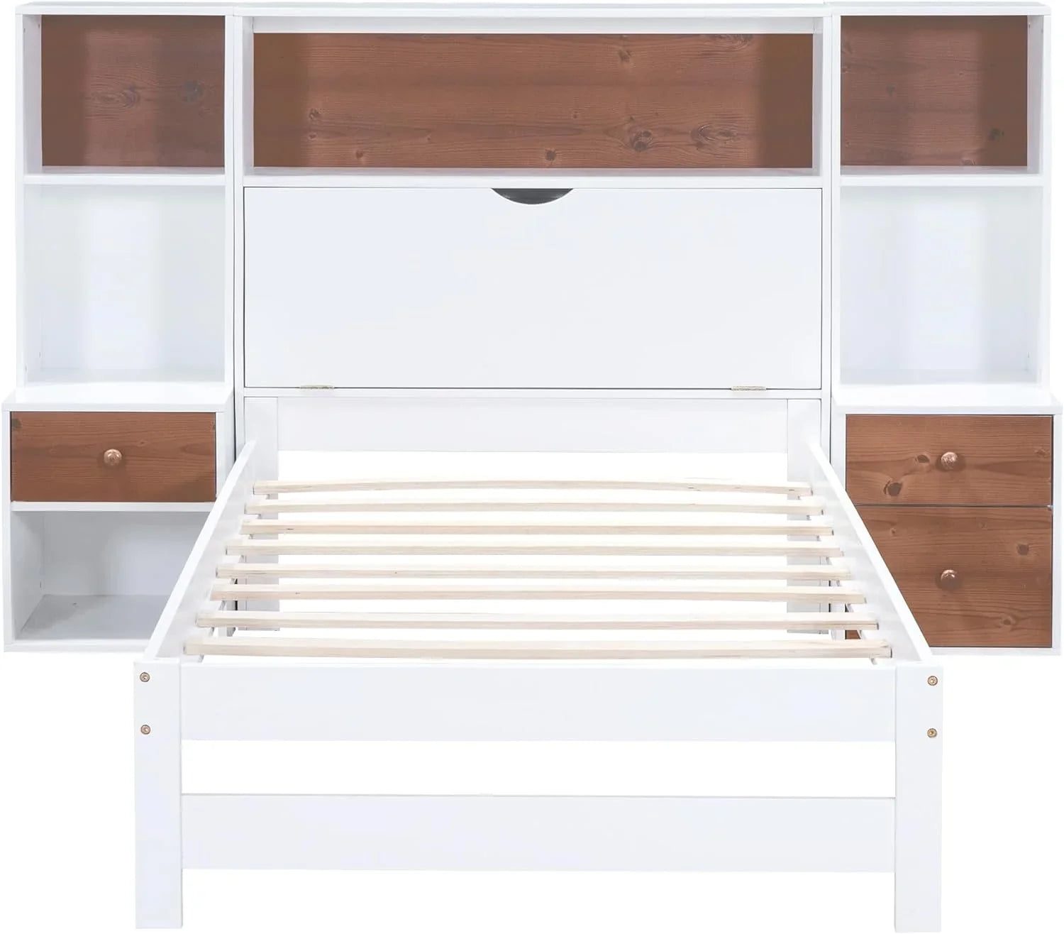 Twin Size Platform Bed with Storage Headboard and Drawers, Wooden Storage Bed Frame for Bedroom, Dorm, Bedroom Furniture