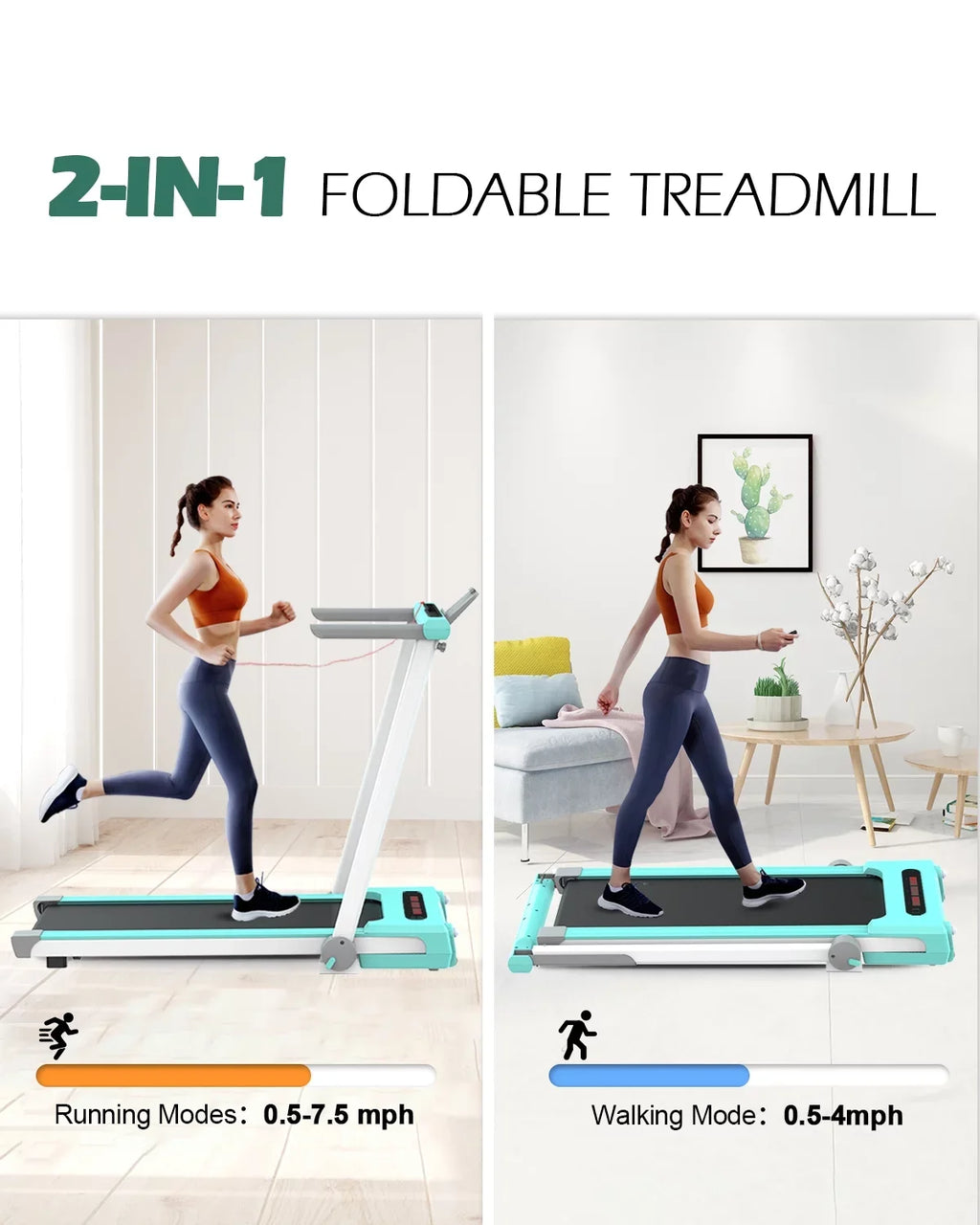 FYC 2 in 1 Under Desk Treadmill - 2.5HP 265LBS Capacity Foldable Folding Electric Running Walking Machine Easy Use and Store for Home and Office, Space Save, Easy Installation (Green)