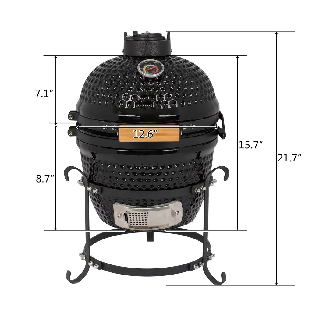 SalonMore 13in Round Ceramic Charcoal Grill Black