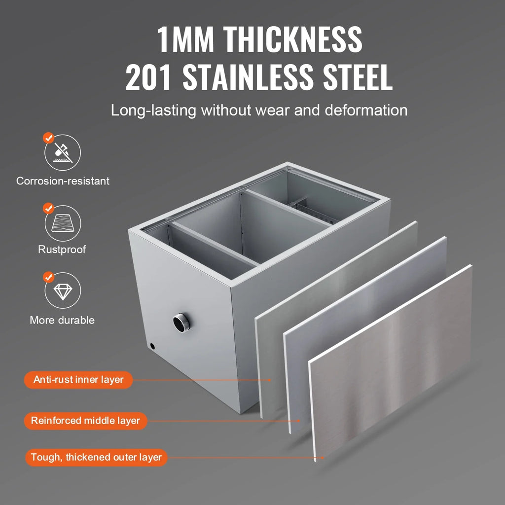 SKYSHALO 40LB Commercial Grease Interceptor Trap - A Stainless Steel Wastewater Filter