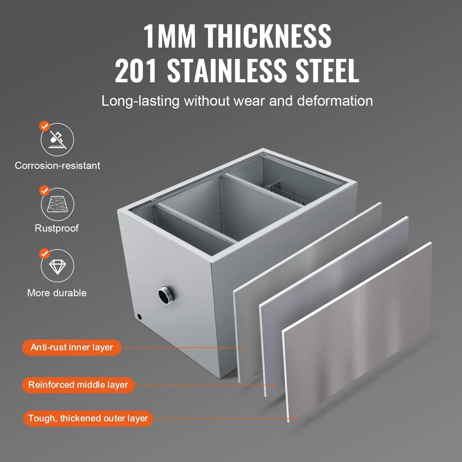 SKYSHALO 40LB Commercial Grease Interceptor Trap - A Stainless Steel Wastewater Filter
