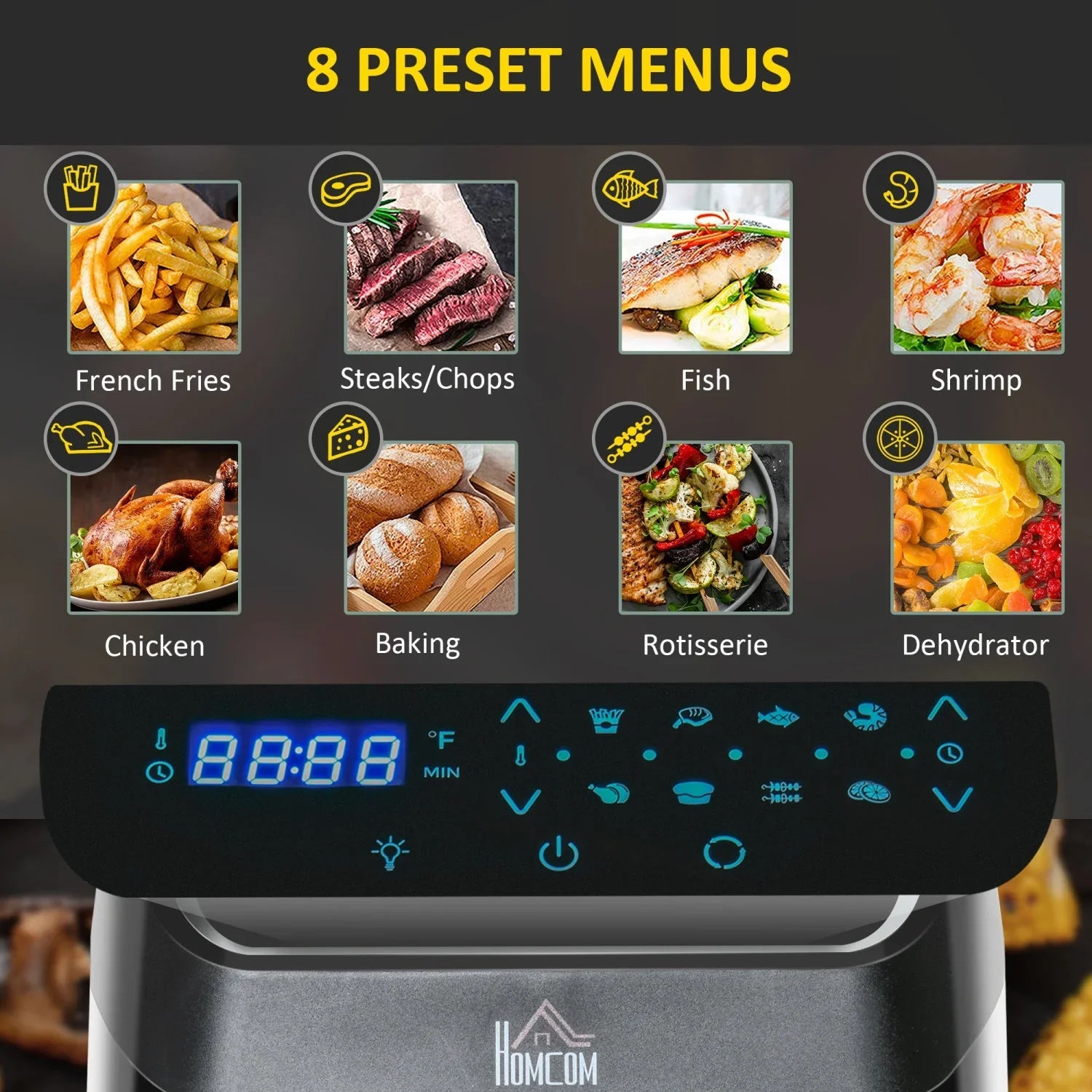 GVJMTKP 12 QT Air Fry Oven 8 In 1 Countertop Oven Combo with Air Fry Roast Broil Bake and Dehydrate 1700W with Accessories and LED Display Black