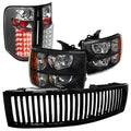 Spec-D Tuning Compatible with 2007-2013 Chevy Silverado 1500 Pickup Crystal Black Headlights+LED Tail Lamps+Black Grille